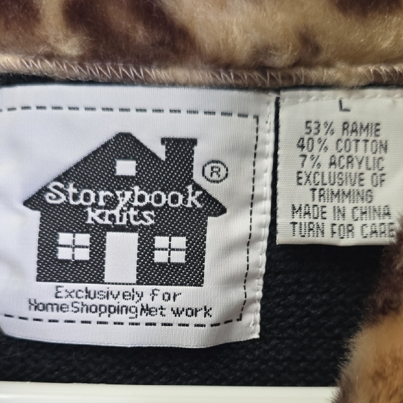 Storybook Knits Black Cardigan with Pink Embroidery and Leopard Trim - Picture 7 of 9